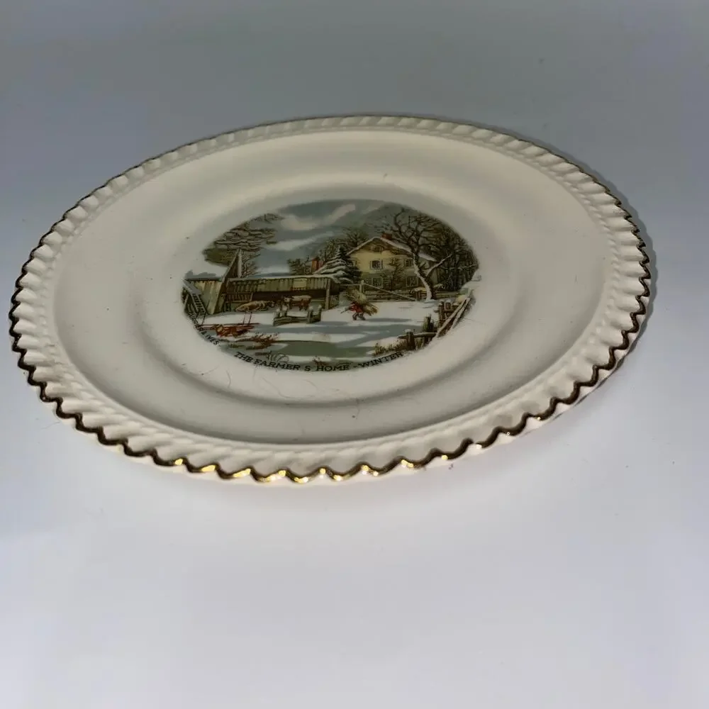 Harkerware The Farmer's Home Winter Plate Gold Trimmed 6